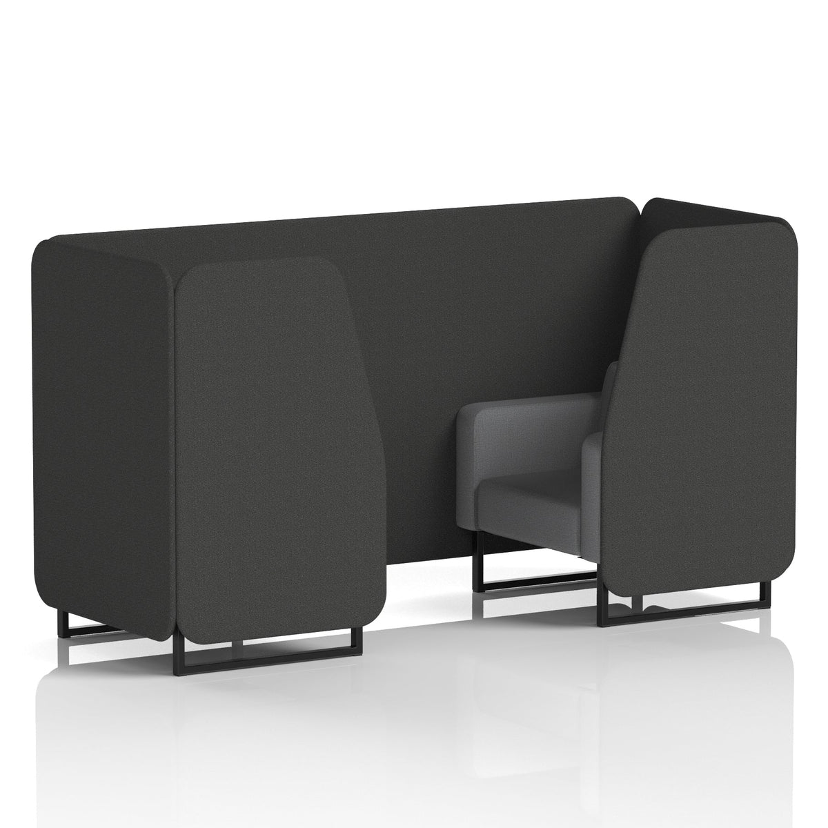 Commercial 2 Seater Privacy Booth – Two Tone – Crib 5 Synergy - Mix Panels And Partner Sofa Black - Industrious Decor