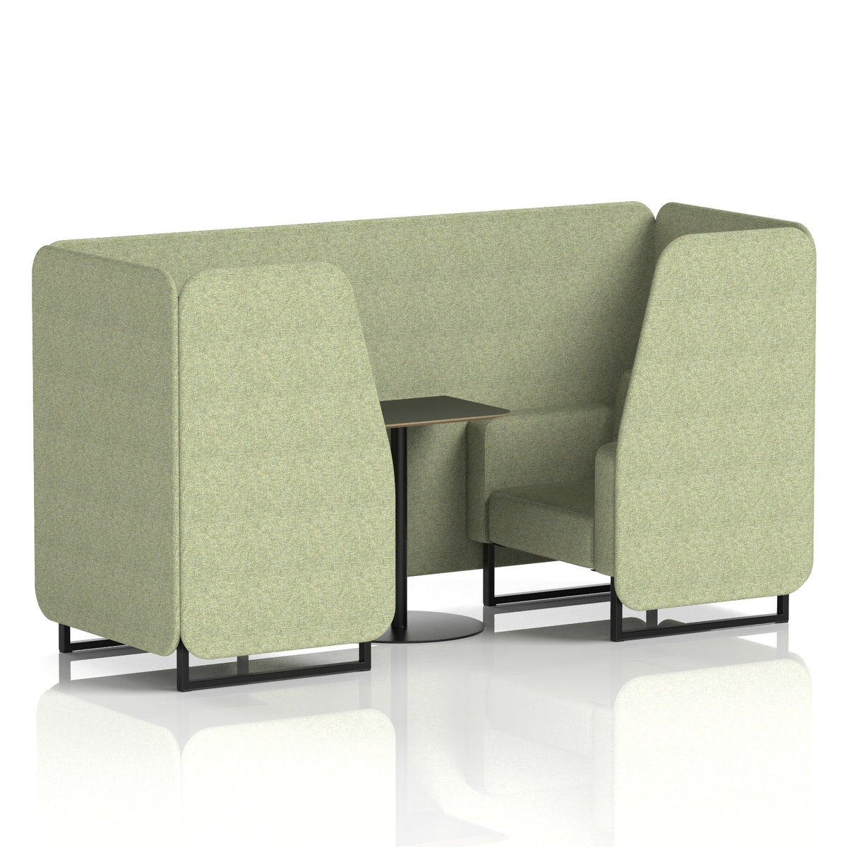 Commercial 2 Seater Privacy Booth with Black Table – Single Tone – Crib 5 Rivet - Burnish Panels And Sofa Black - Industrious Decor