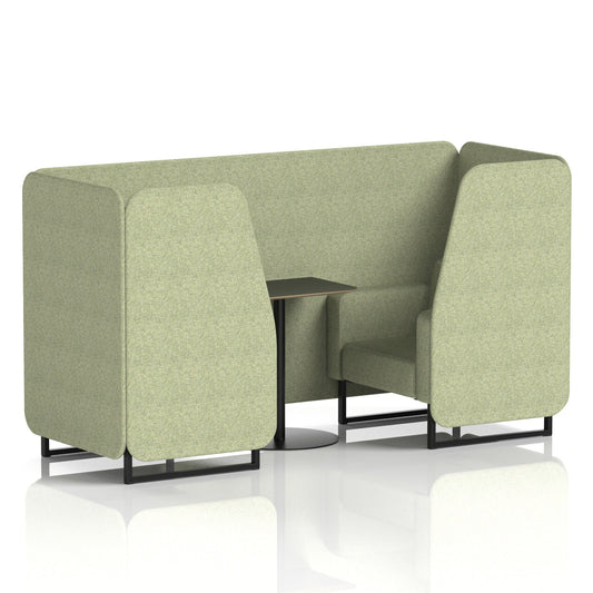 Commercial 2 Seater Privacy Booth with Black Table – Single Tone – Crib 5 Rivet - Burnish Panels And Sofa Black - Industrious Decor