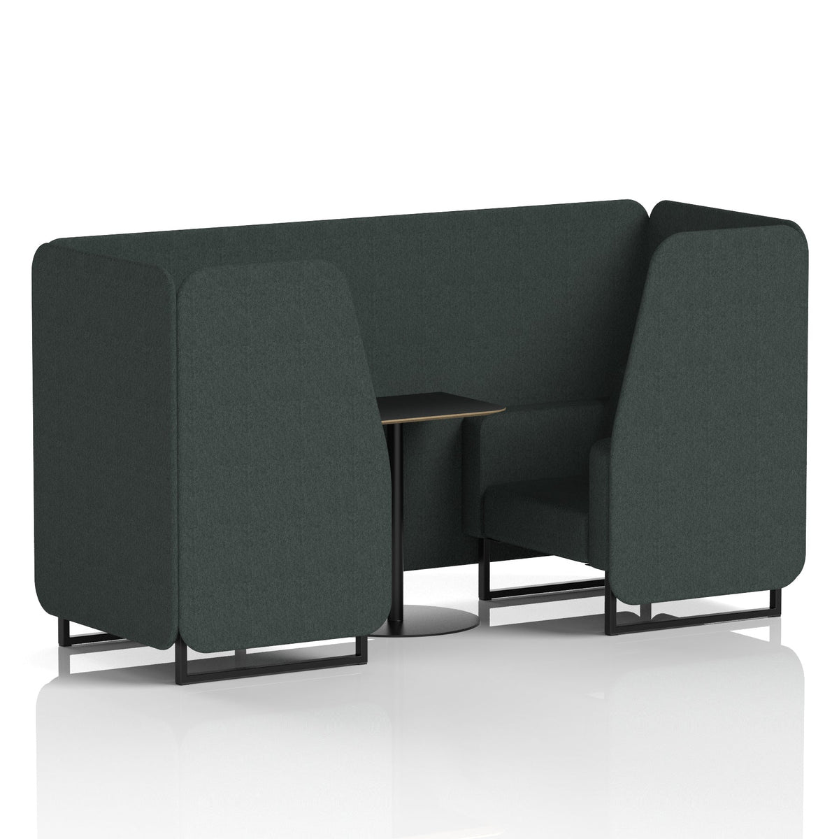 Commercial 2 Seater Privacy Booth with Black Table – Single Tone – Crib 5 Rivet - Charcoal Panels And Sofa Black - Industrious Decor