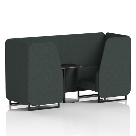 Commercial 2 Seater Privacy Booth with Black Table – Single Tone – Crib 5 Rivet - Charcoal Panels And Sofa Black - Industrious Decor