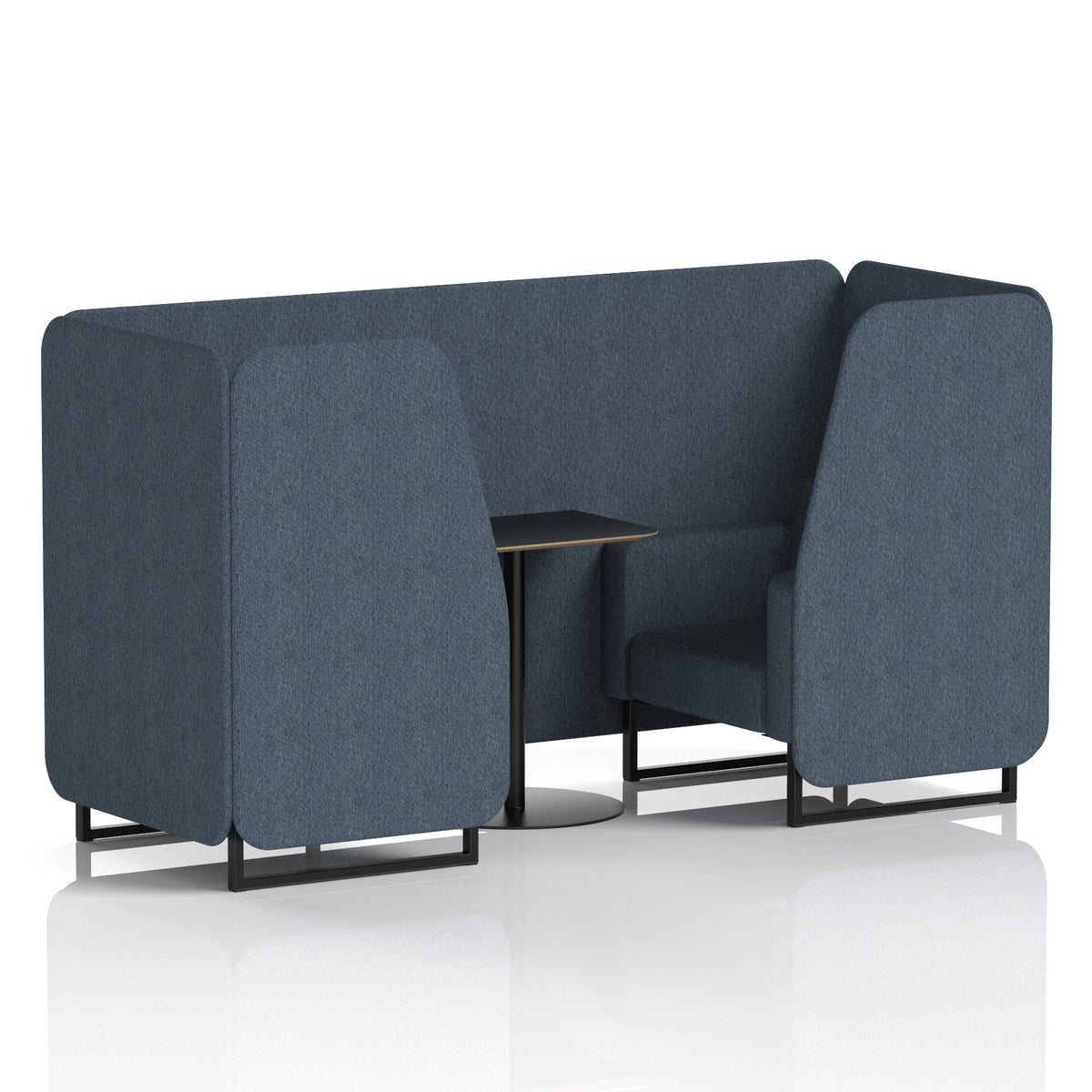 Commercial 2 Seater Privacy Booth with Black Table – Single Tone – Crib 5 Rivet - Crucible Panels And Sofa Black - Industrious Decor