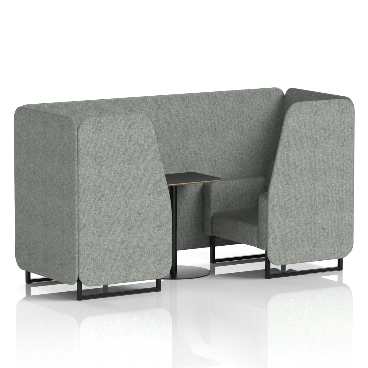 Commercial 2 Seater Privacy Booth with Black Table – Single Tone – Crib 5 Rivet - Prime Panels And Sofa Black - Industrious Decor