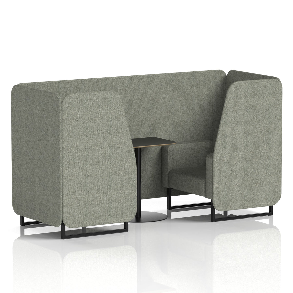 Commercial 2 Seater Privacy Booth with Black Table – Single Tone – Crib 5 Rivet - Vitreous Panels And Sofa Black - Industrious Decor