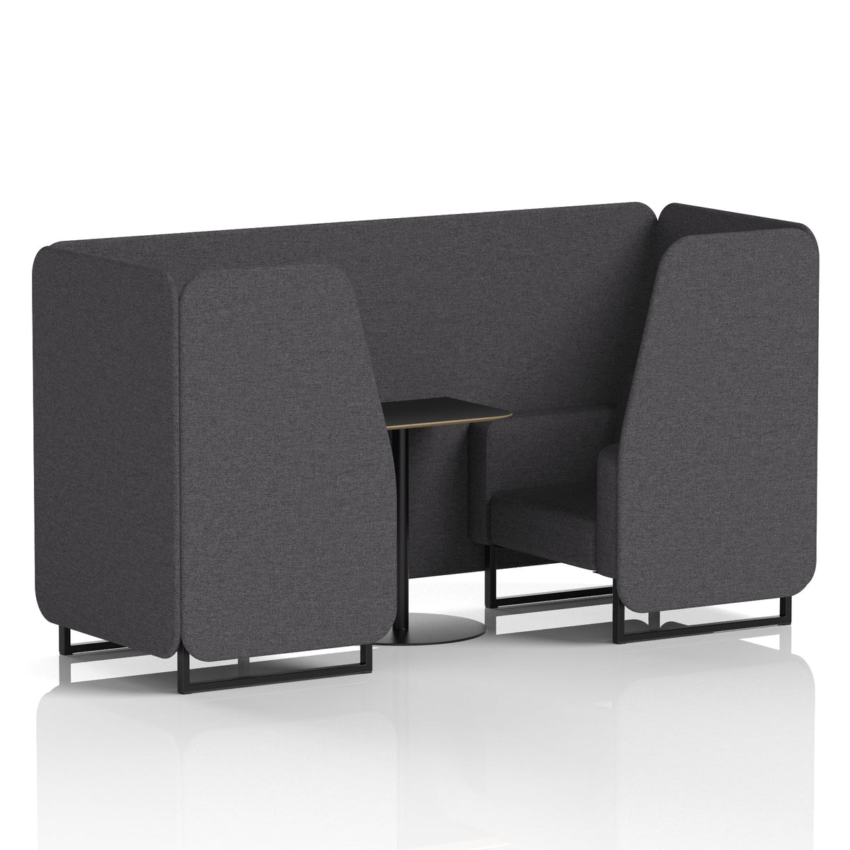 Commercial 2 Seater Privacy Booth with Black Table – Single Tone – Crib 5 X2 - Arithmetic Panels And Sofa Black - Industrious Decor