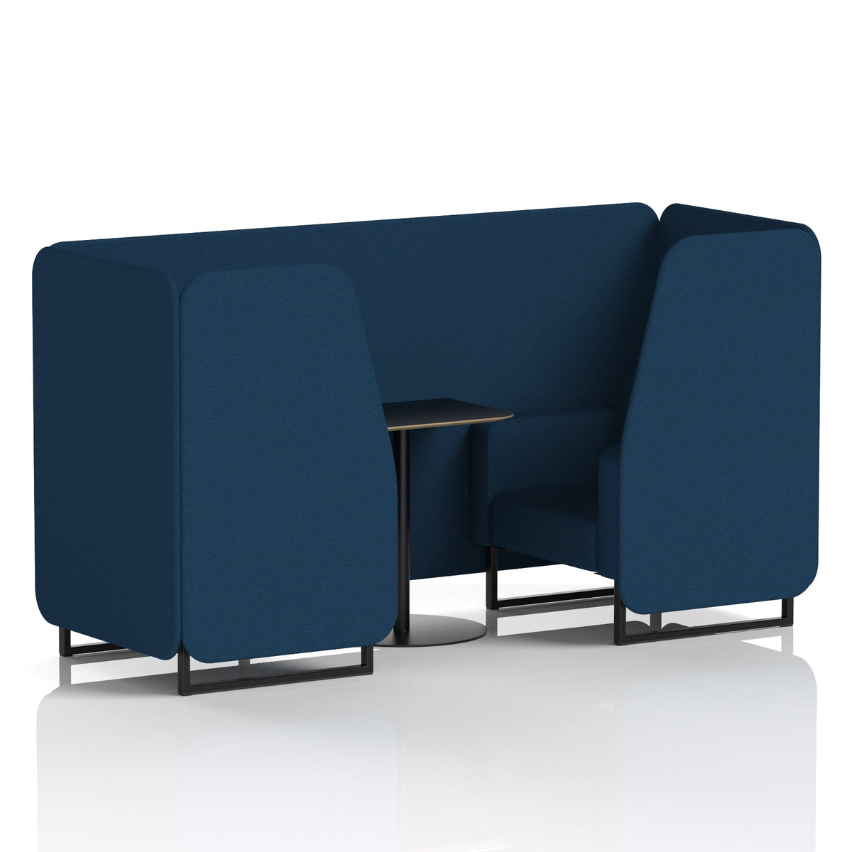 Commercial 2 Seater Privacy Booth with Black Table – Single Tone – Crib 5 X2 - Calculus Panels And Sofa Black - Industrious Decor