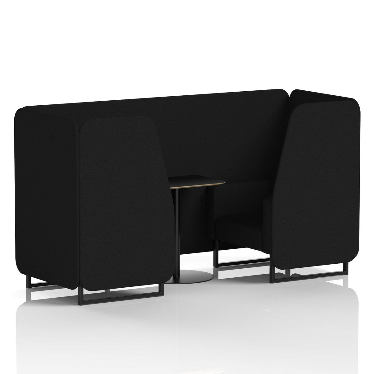 Commercial 2 Seater Privacy Booth with Black Table – Single Tone – Crib 5 X2 - Diameter Panels And Sofa Black - Industrious Decor