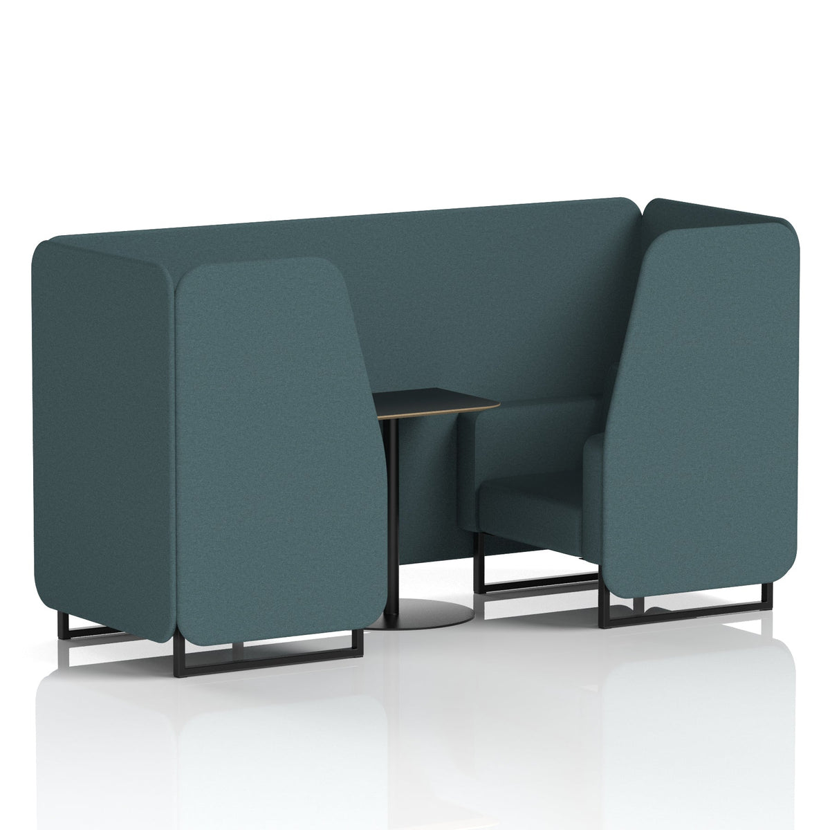 Commercial 2 Seater Privacy Booth with Black Table – Single Tone – Crib 5 X2 - Polygon Panels And Sofa Black - Industrious Decor