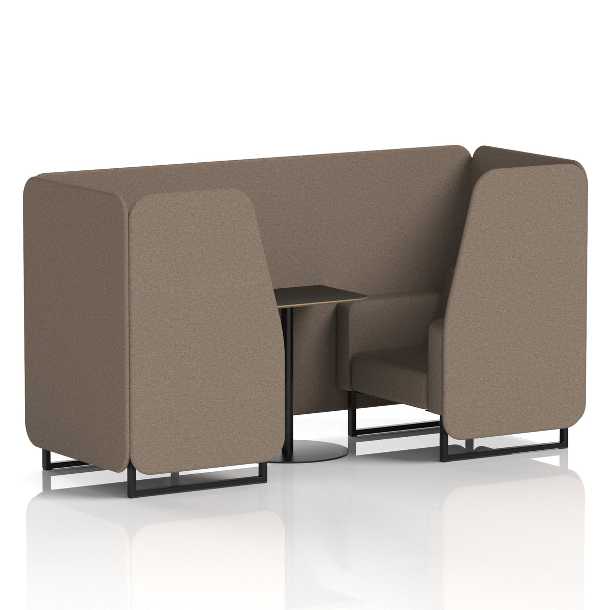 Commercial 2 Seater Privacy Booth with Black Table – Single Tone – Crib 5 X2 - Theory Panels And Sofa Black - Industrious Decor