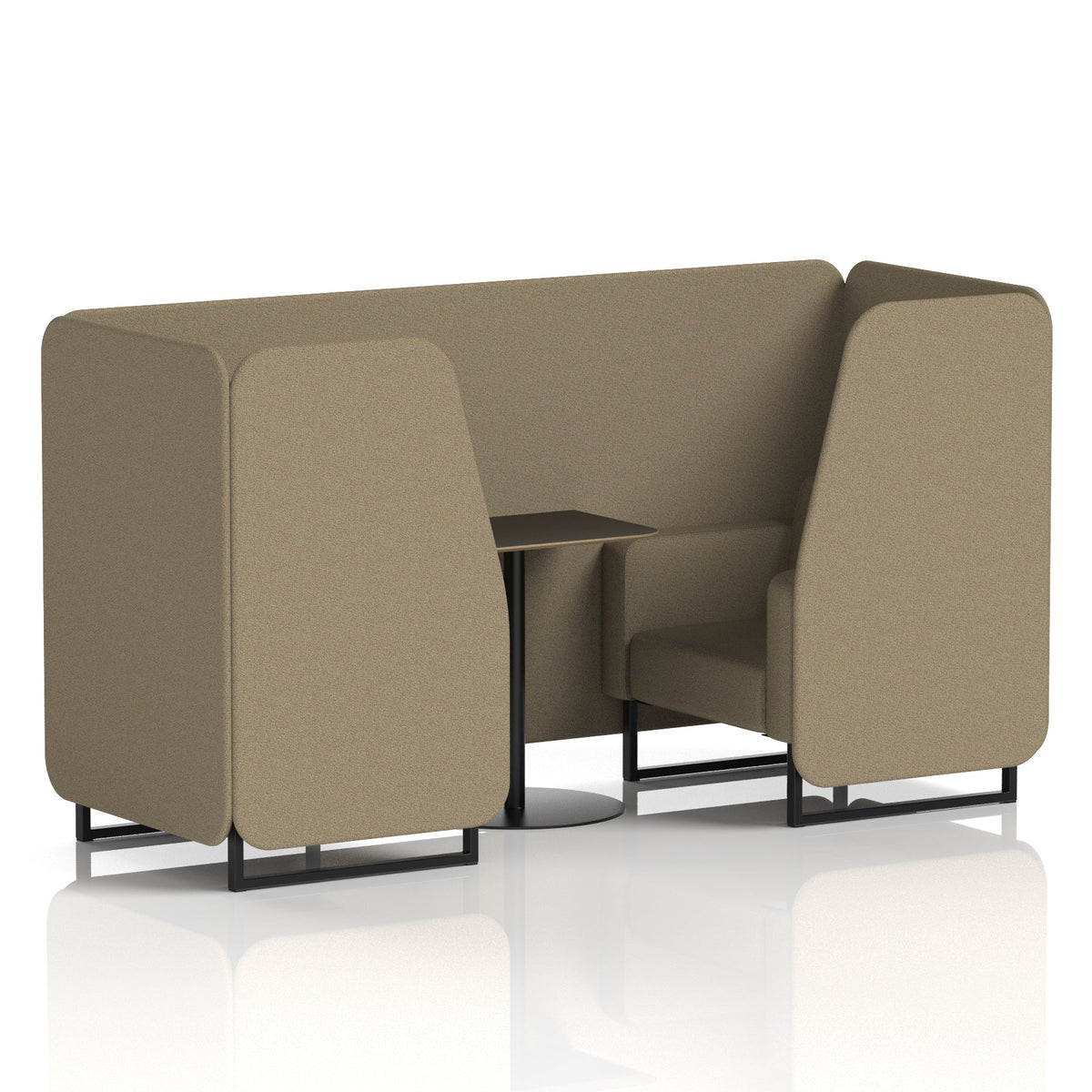 Commercial 2 Seater Privacy Booth with Black Table – Single Tone – Crib 5 Main Line Flax - Bank Panels And Sofa Black - Industrious Decor