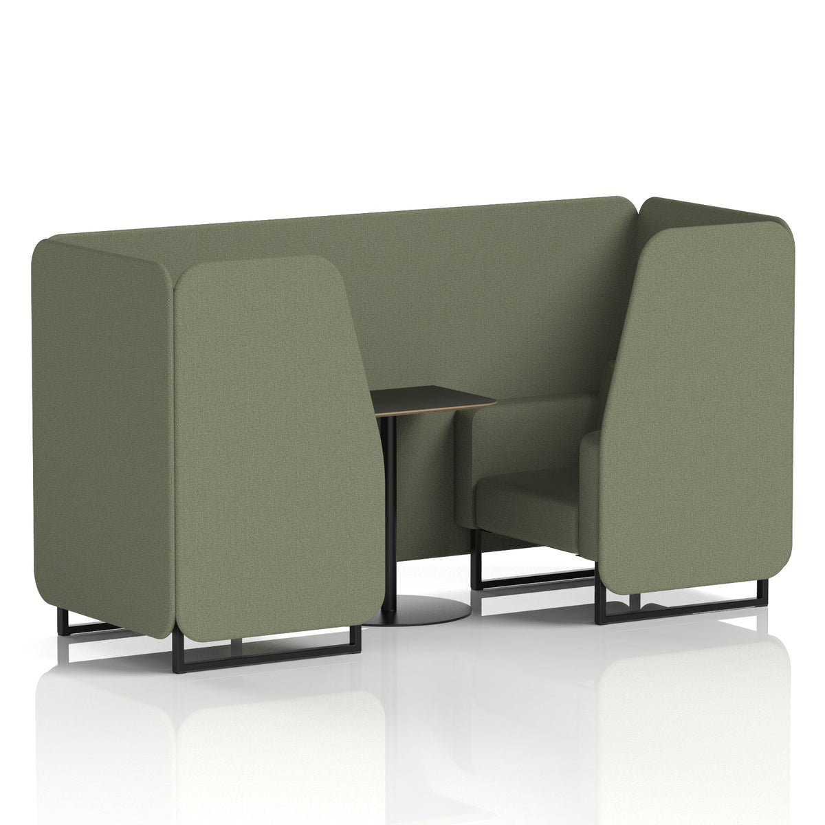 Commercial 2 Seater Privacy Booth with Black Table – Single Tone – Crib 5 Main Line Flax - Monument Panels And Sofa Black - Industrious Decor