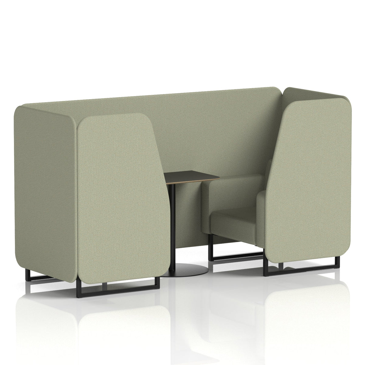 Commercial 2 Seater Privacy Booth with Black Table – Single Tone – Crib 5 Main Line Flax - Newbury Panels And Sofa Black - Industrious Decor