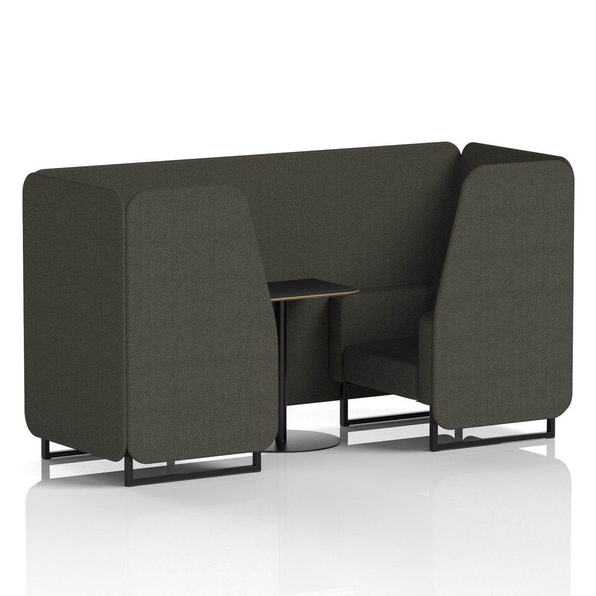 Commercial 2 Seater Privacy Booth with Black Table – Single Tone – Crib 5 Main Line Flax - Temple Panels And Sofa Black - Industrious Decor