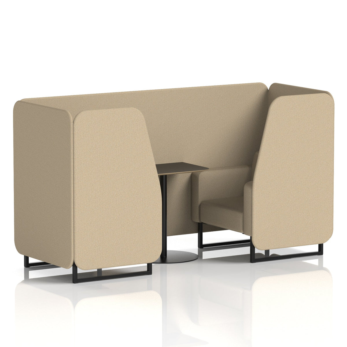 Commercial 2 Seater Privacy Booth with Black Table – Single Tone – Crib 5 Main Line Flax - Upminster Panels And Sofa Black - Industrious Decor