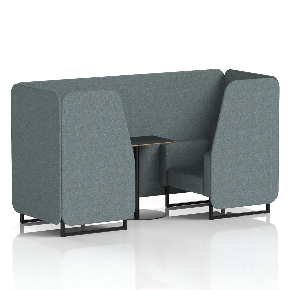 Commercial 2 Seater Privacy Booth with Black Table – Single Tone – Crib 5 Main Line Flax - Westminster Panels And Sofa Black - Industrious Decor