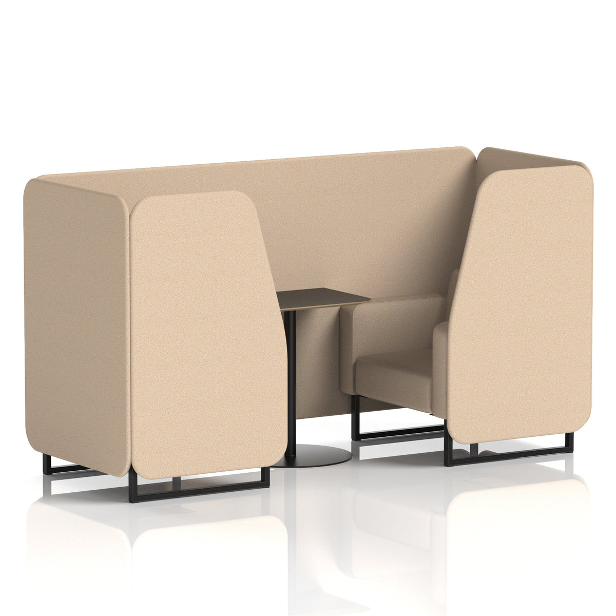 Commercial 2 Seater Privacy Booth with Black Table – Single Tone – Crib 5 Synergy - Affix Panels And Sofa Black - Industrious Decor
