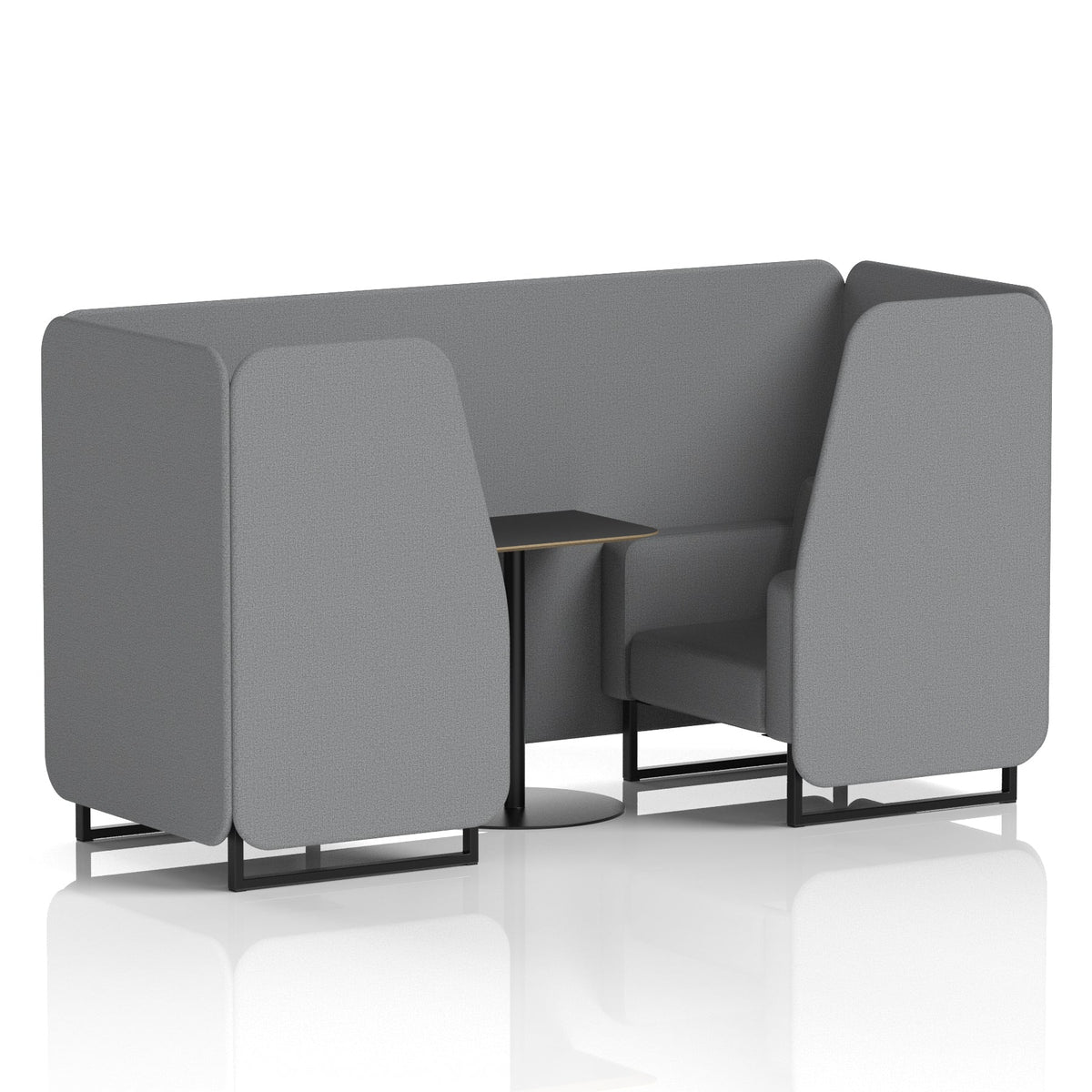 Commercial 2 Seater Privacy Booth with Black Table – Single Tone – Crib 5 Synergy - Partner Panels And Sofa Black - Industrious Decor