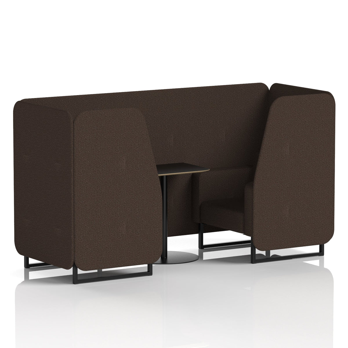 Commercial 2 Seater Privacy Booth with Black Table – Single Tone – Crib 5 Synergy - Wed Panels And Sofa Black - Industrious Decor