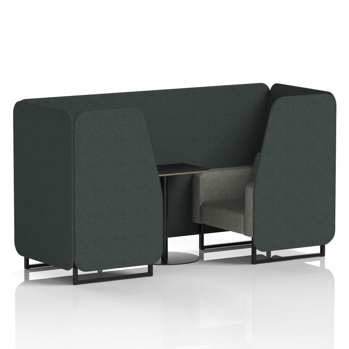 Commercial 2 Seater Privacy Booth with Black Table – Two Tone – Crib 5 Rivet - Charcoal Panels And Vitreous Sofa Black - Industrious Decor