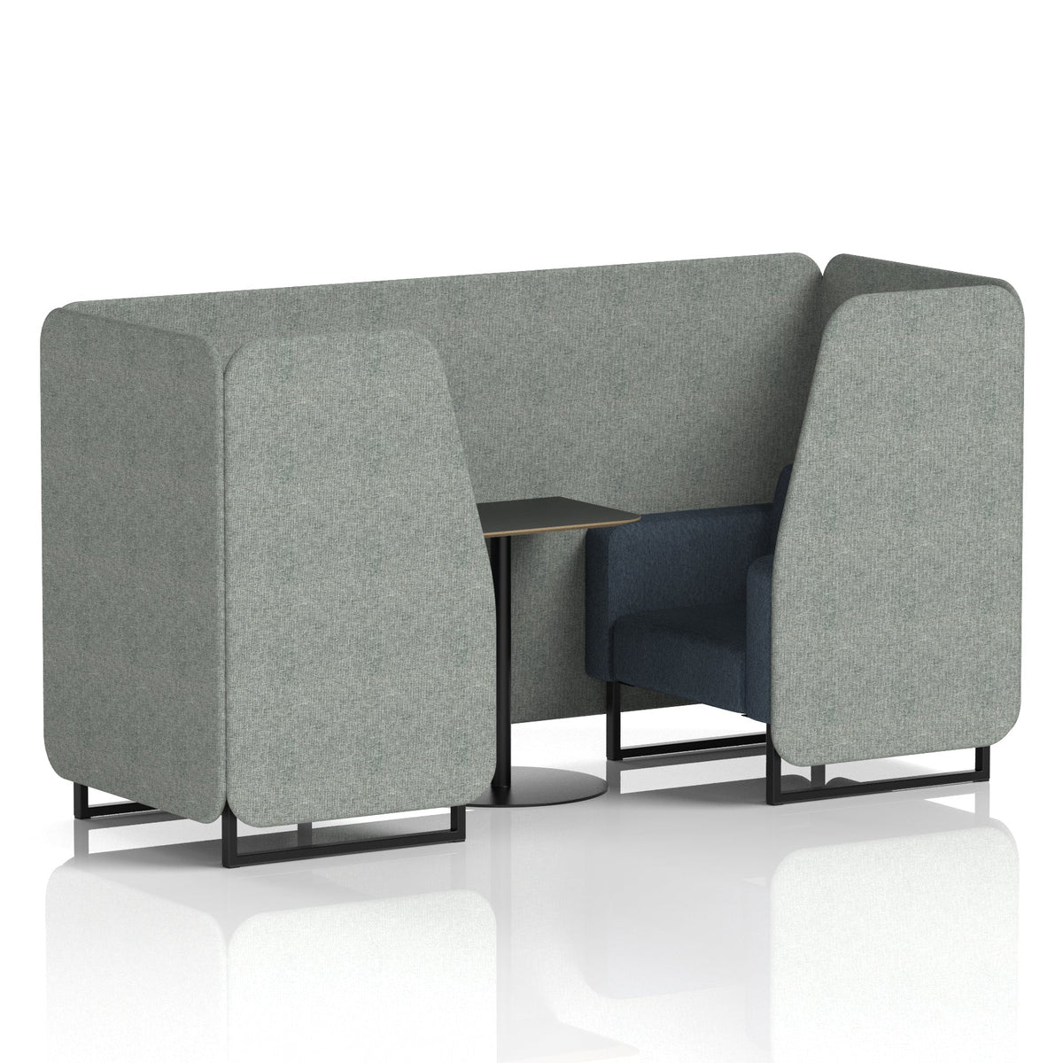 Commercial 2 Seater Privacy Booth with Black Table – Two Tone – Crib 5 Rivet - Prime Panels And Crucible Sofa Black - Industrious Decor