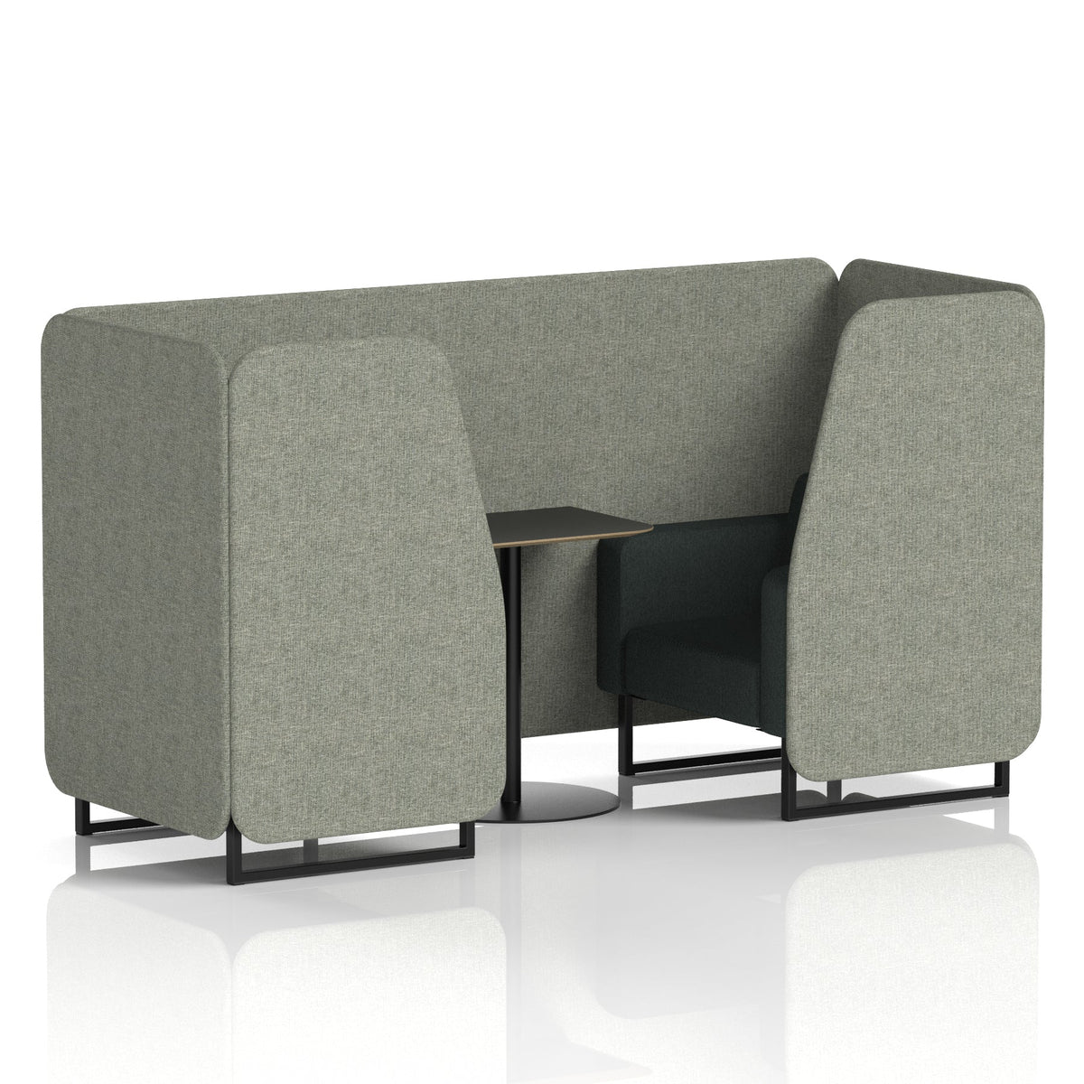 Commercial 2 Seater Privacy Booth with Black Table – Two Tone – Crib 5 Rivet - Vitreous Panels And Charcoal Sofa Black - Industrious Decor