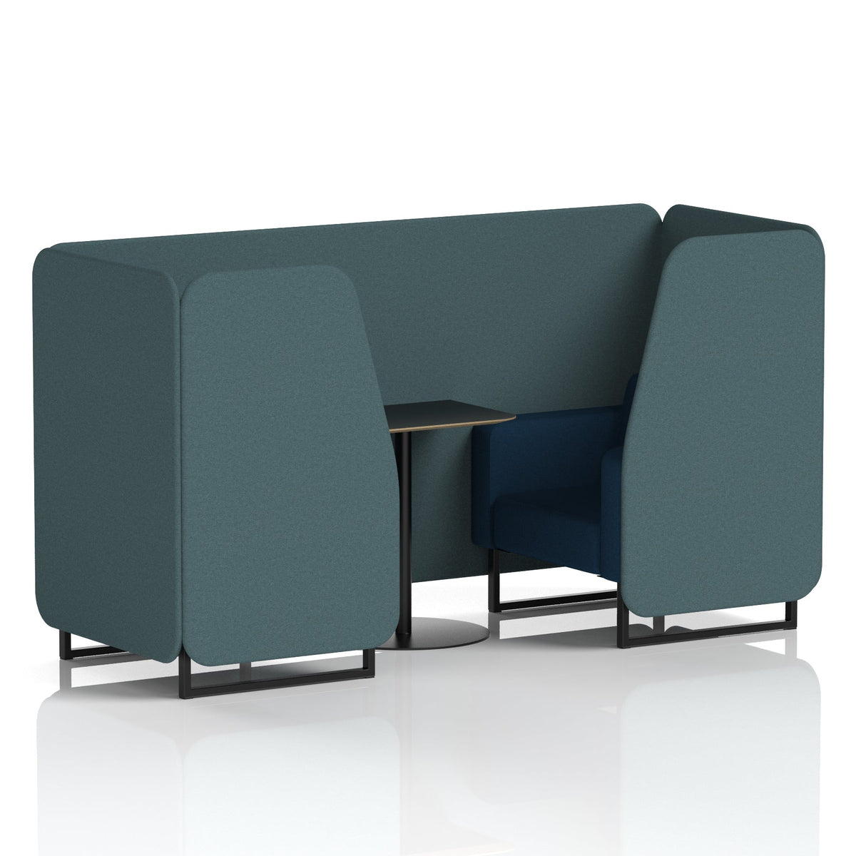 Commercial 2 Seater Privacy Booth with Black Table – Two Tone – Crib 5 X2 - Polygon Panels And Calculus Sofa Black - Industrious Decor