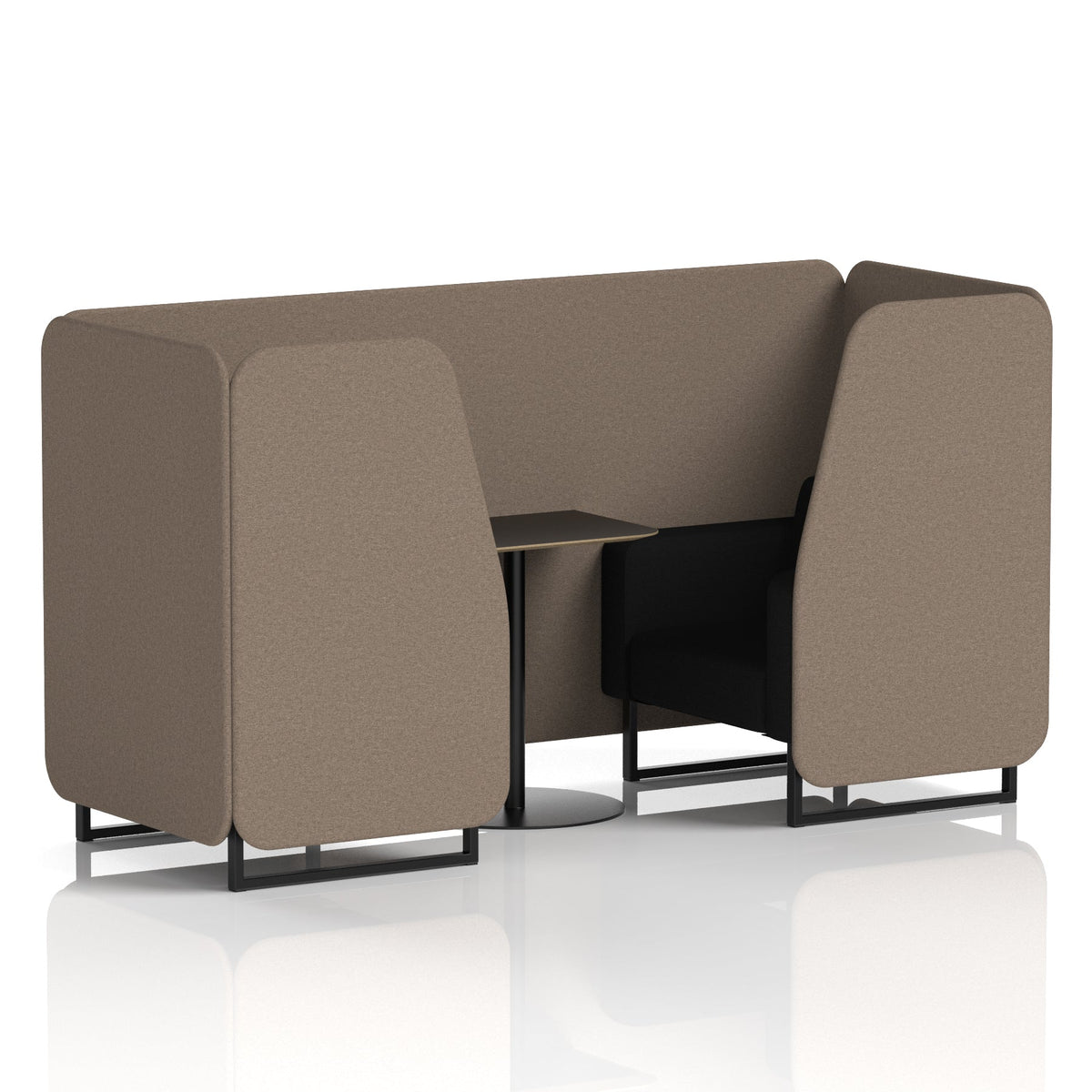 Commercial 2 Seater Privacy Booth with Black Table – Two Tone – Crib 5 X2 - Theory Panels And Diameter Sofa Black - Industrious Decor