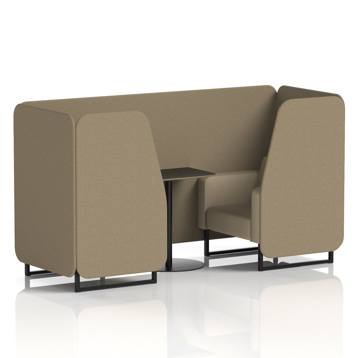 Commercial 2 Seater Privacy Booth with Black Table – Two Tone – Crib 5 Main Line Flax - Bank Panels And Upminster Sofa Black - Industrious Decor
