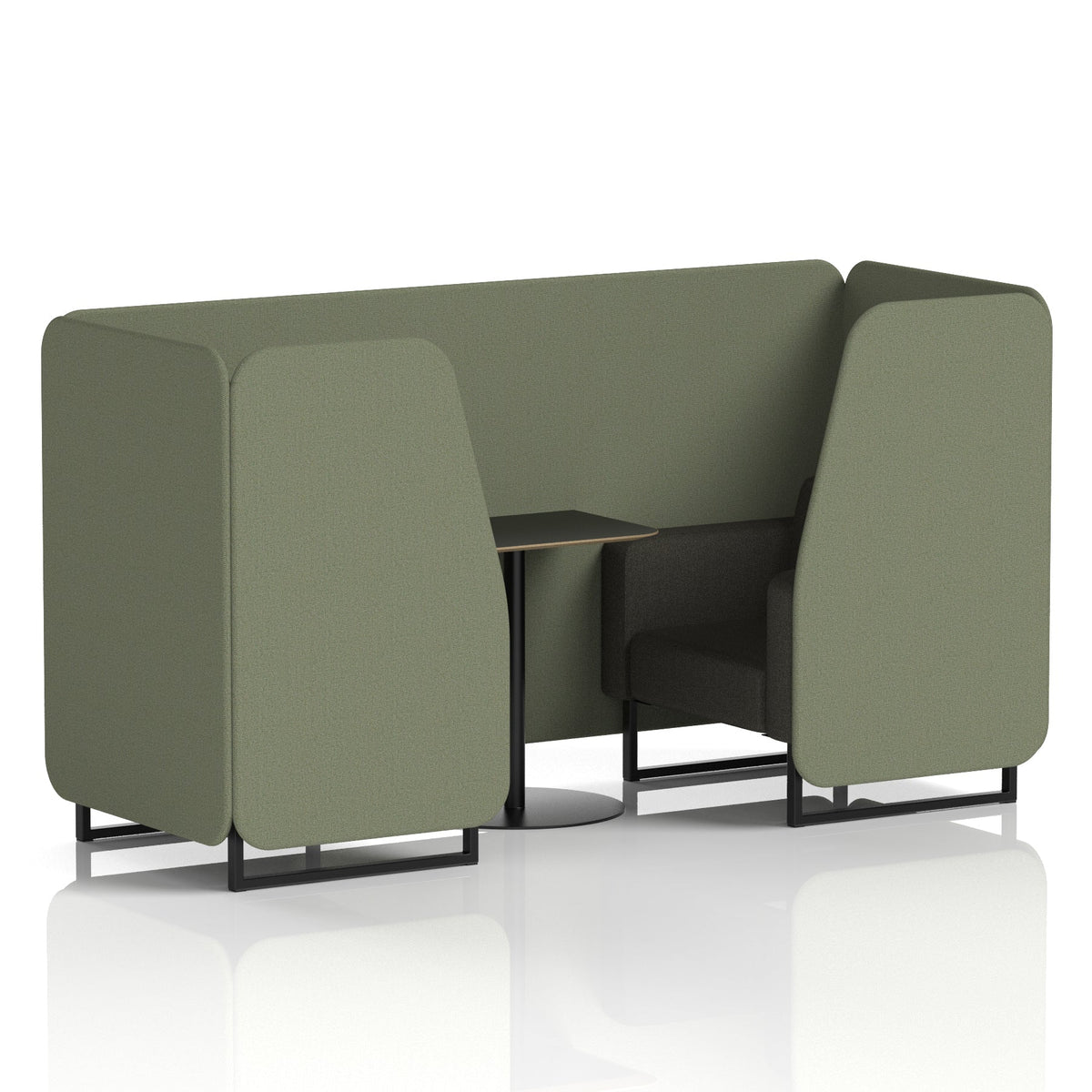 Commercial 2 Seater Privacy Booth with Black Table – Two Tone – Crib 5 Main Line Flax - Monument Panels And Temple Sofa Black - Industrious Decor