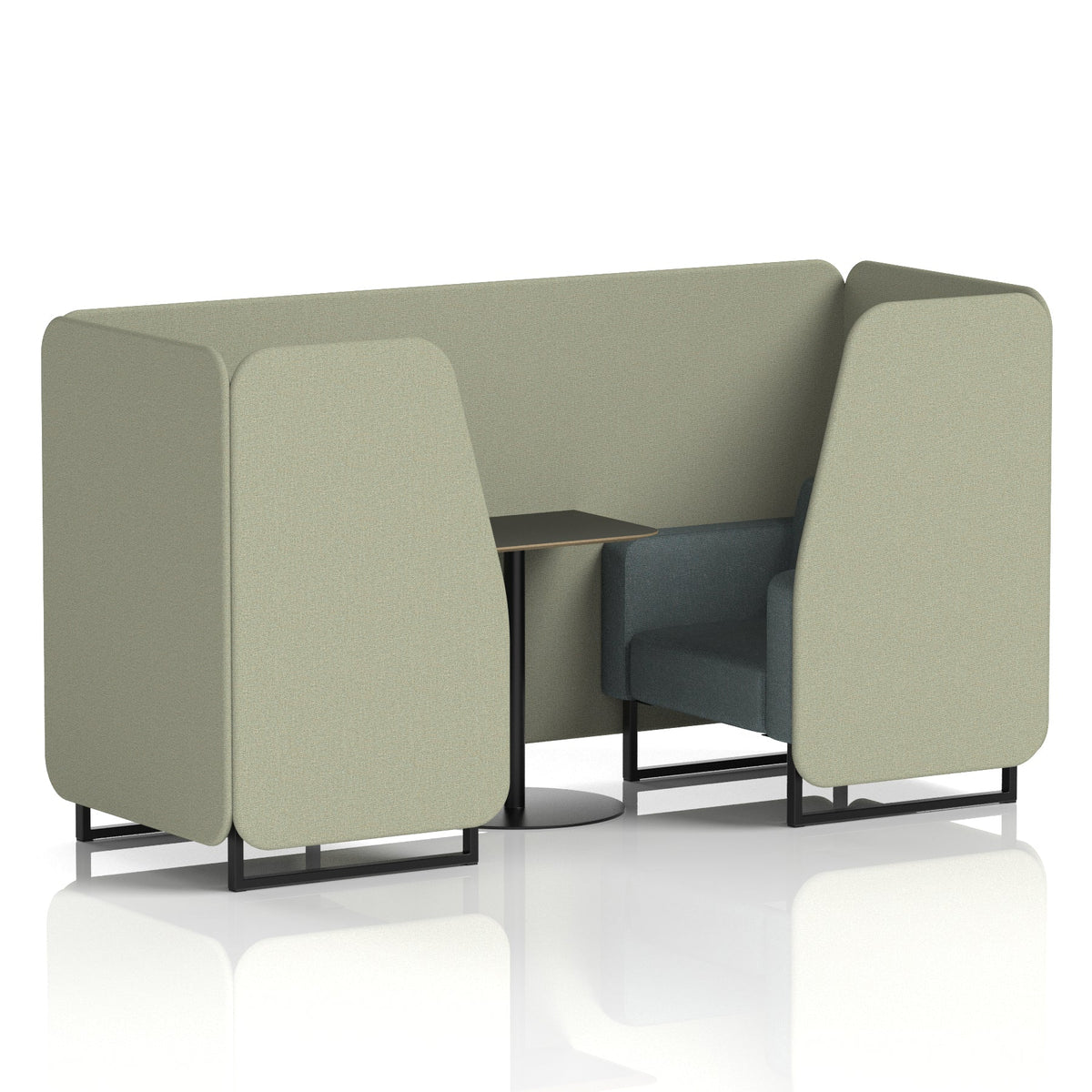 Commercial 2 Seater Privacy Booth with Black Table – Two Tone – Crib 5 Main Line Flax - Newbury Panels And Westminster Sofa Black - Industrious Decor