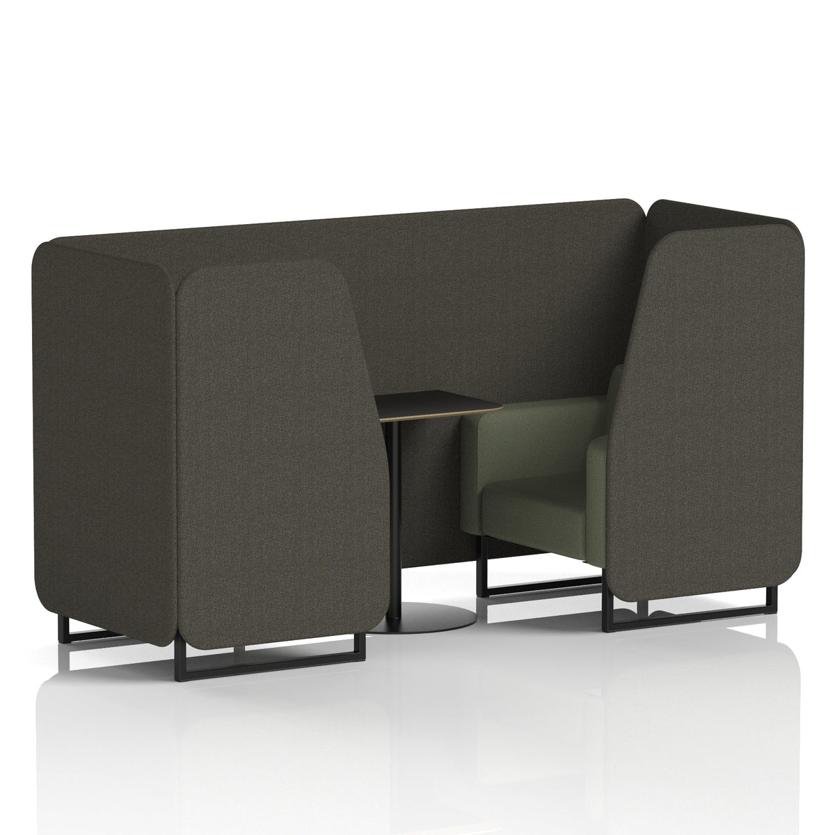 Commercial 2 Seater Privacy Booth with Black Table – Two Tone – Crib 5 Main Line Flax - Temple Panels And Monument Sofa Black - Industrious Decor