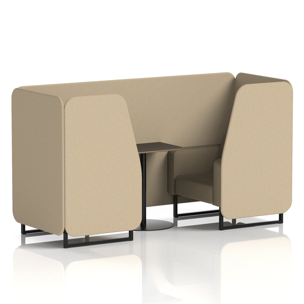 Commercial 2 Seater Privacy Booth with Black Table – Two Tone – Crib 5 Main Line Flax - Upminster Panels And Bank Sofa Black - Industrious Decor