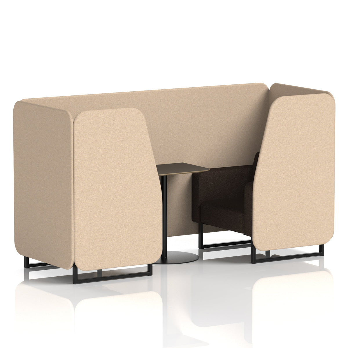 Commercial 2 Seater Privacy Booth with Black Table – Two Tone – Crib 5 Synergy - Affix Panels And Wed Sofa Black - Industrious Decor