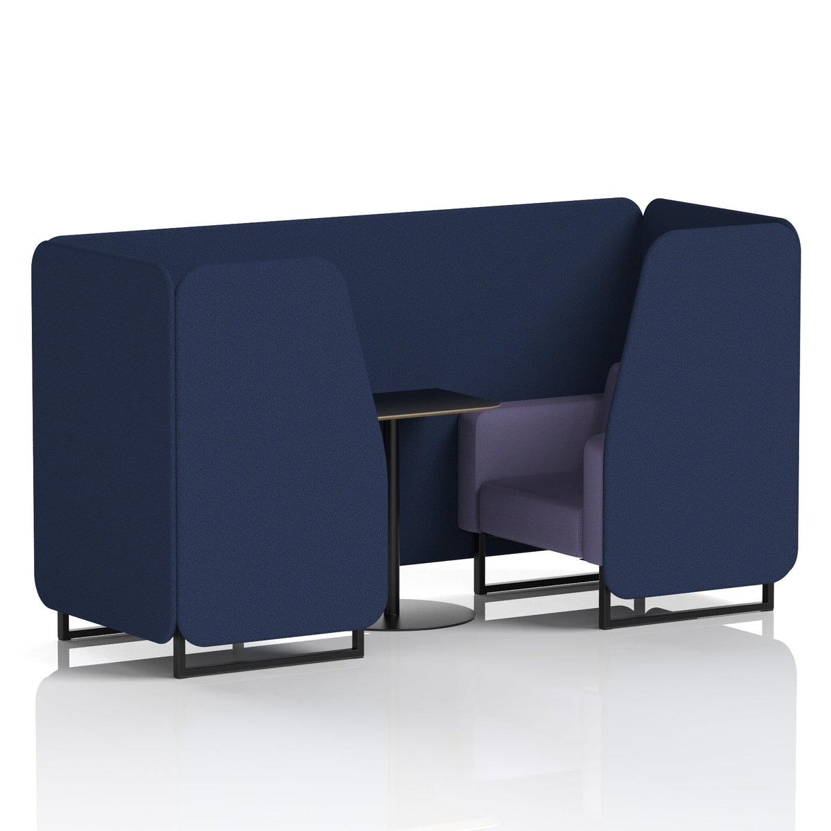 Commercial 2 Seater Privacy Booth with Black Table – Two Tone – Crib 5 Synergy - Alike Panels And Order Sofa Black - Industrious Decor