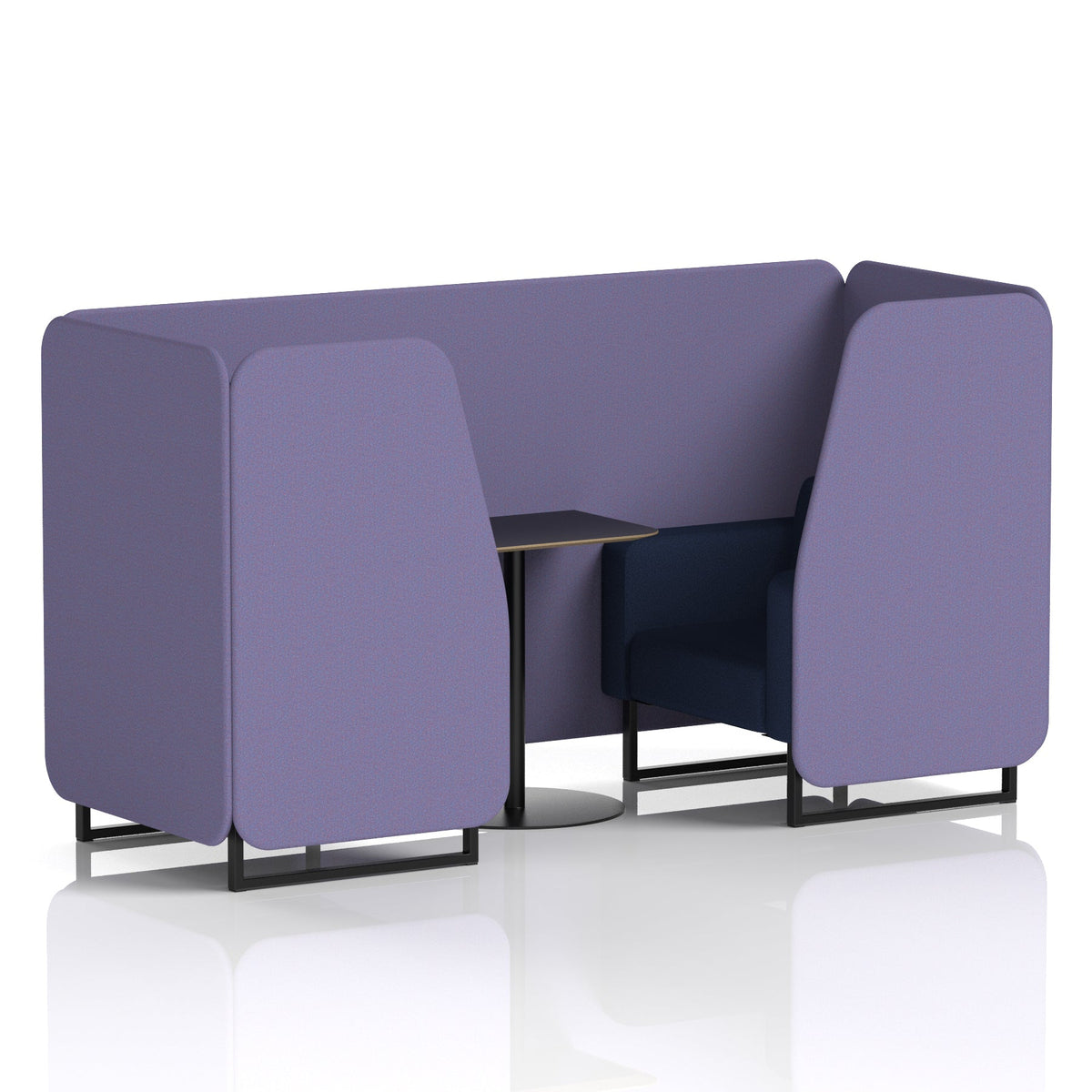 Commercial 2 Seater Privacy Booth with Black Table – Two Tone – Crib 5 Synergy - Order Panels And Alike Sofa Black - Industrious Decor
