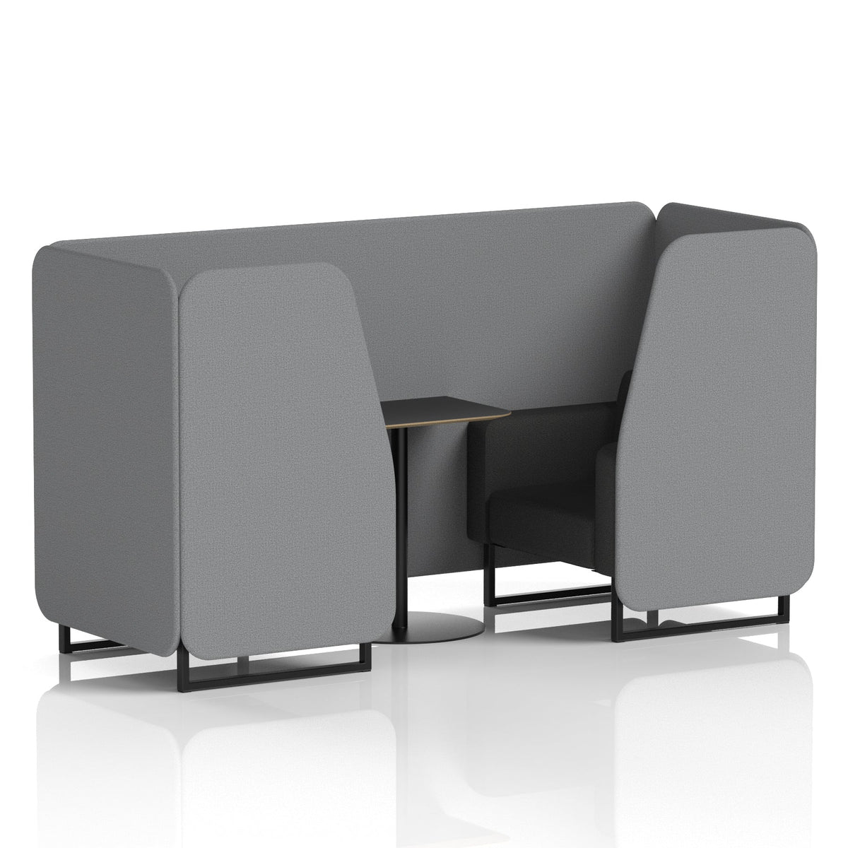 Commercial 2 Seater Privacy Booth with Black Table – Two Tone – Crib 5 Synergy - Partner Panels And Mix Sofa Black - Industrious Decor