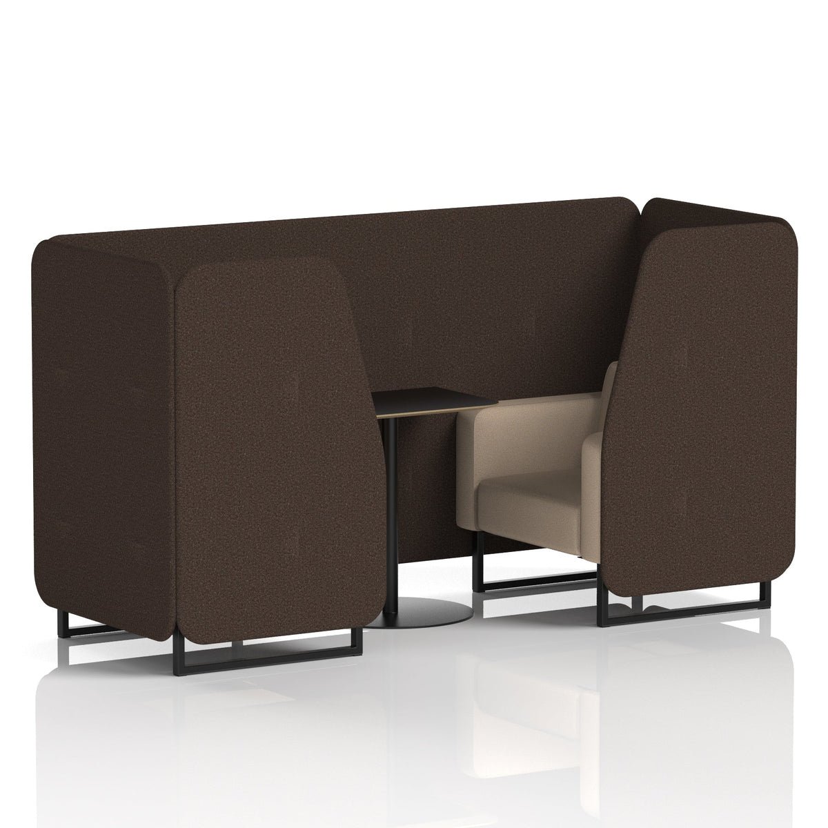 Commercial 2 Seater Privacy Booth with Black Table – Two Tone – Crib 5 Synergy - Wed Panels And Affix Sofa Black - Industrious Decor