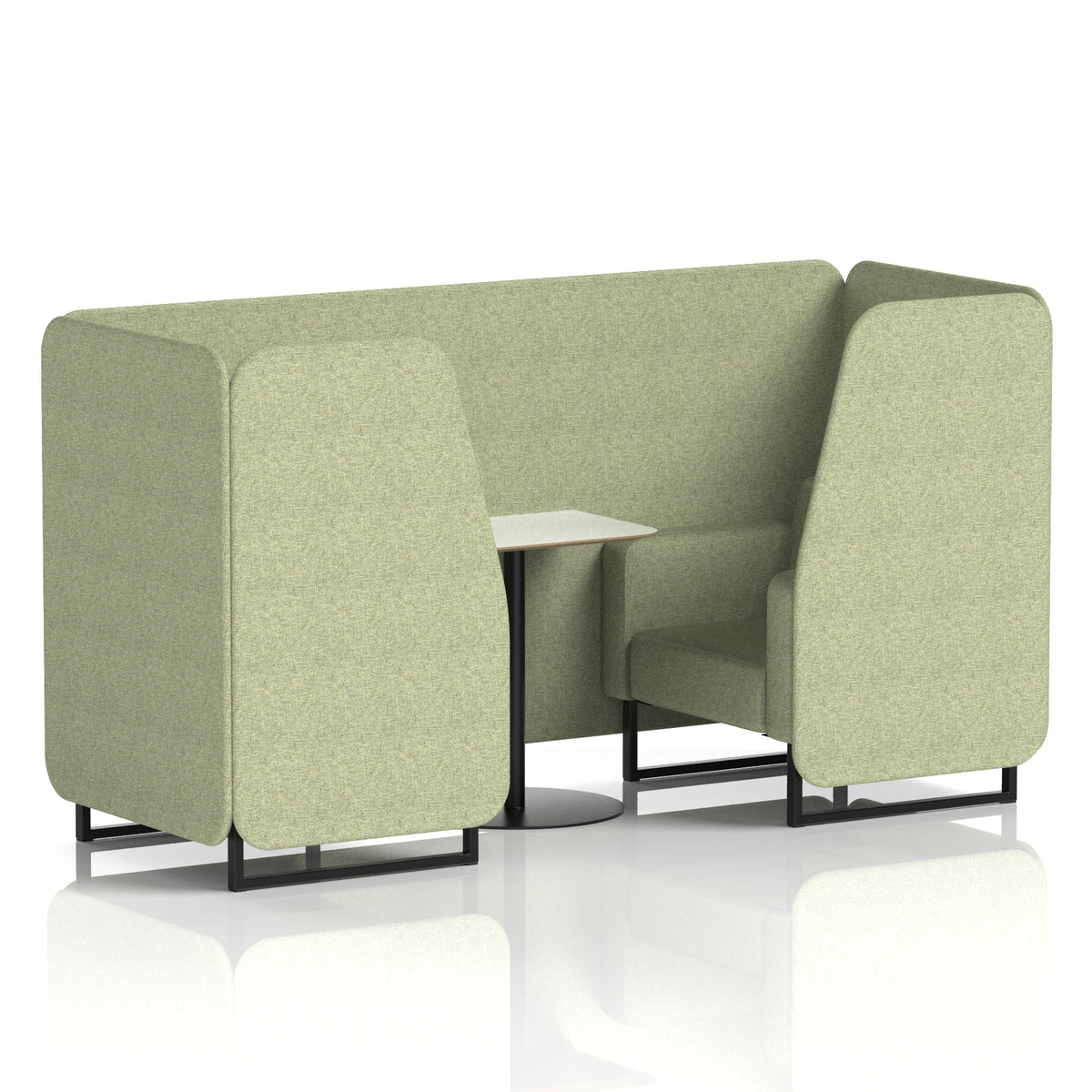 Commercial 2 Seater Privacy Booth with White Table – Single Tone – Crib 5 Rivet - Burnish Panels And Sofa Black - Industrious Decor