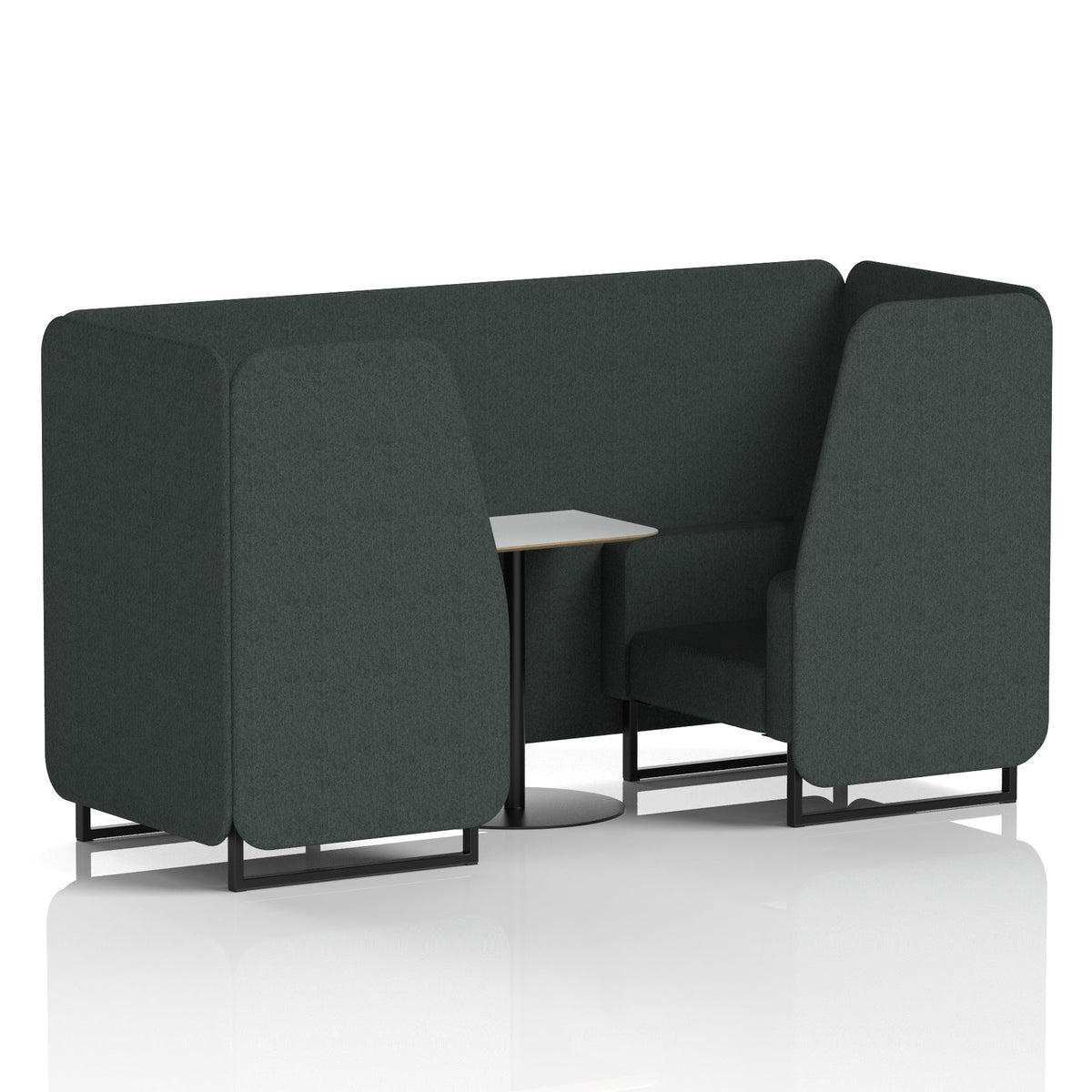 Commercial 2 Seater Privacy Booth with White Table – Single Tone – Crib 5 Rivet - Charcoal Panels And Sofa Black - Industrious Decor