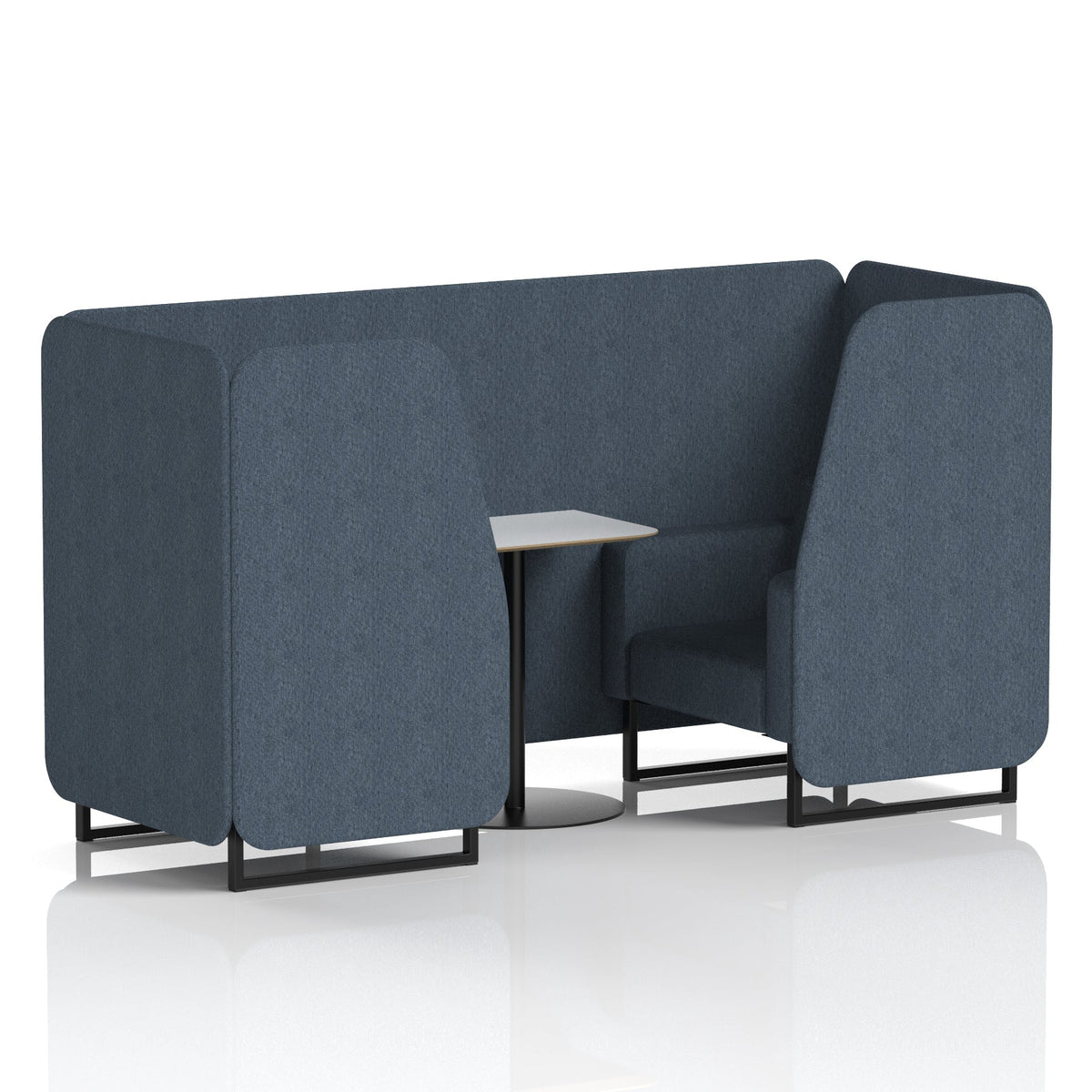 Commercial 2 Seater Privacy Booth with White Table – Single Tone – Crib 5 Rivet - Crucible Panels And Sofa Black - Industrious Decor