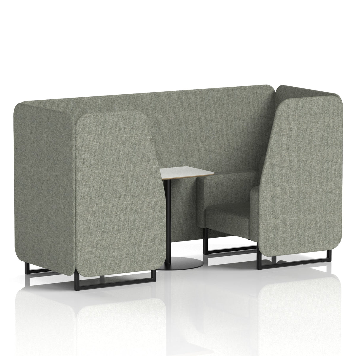 Commercial 2 Seater Privacy Booth with White Table – Single Tone – Crib 5 Rivet - Vitreous Panels And Sofa Black - Industrious Decor