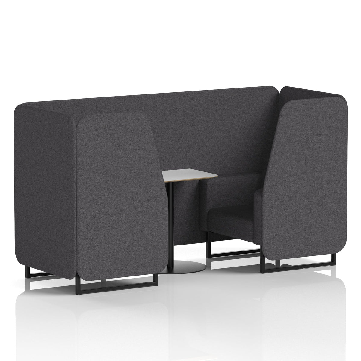 Commercial 2 Seater Privacy Booth with White Table – Single Tone – Crib 5 X2 - Arithmetic Panels And Sofa Black - Industrious Decor