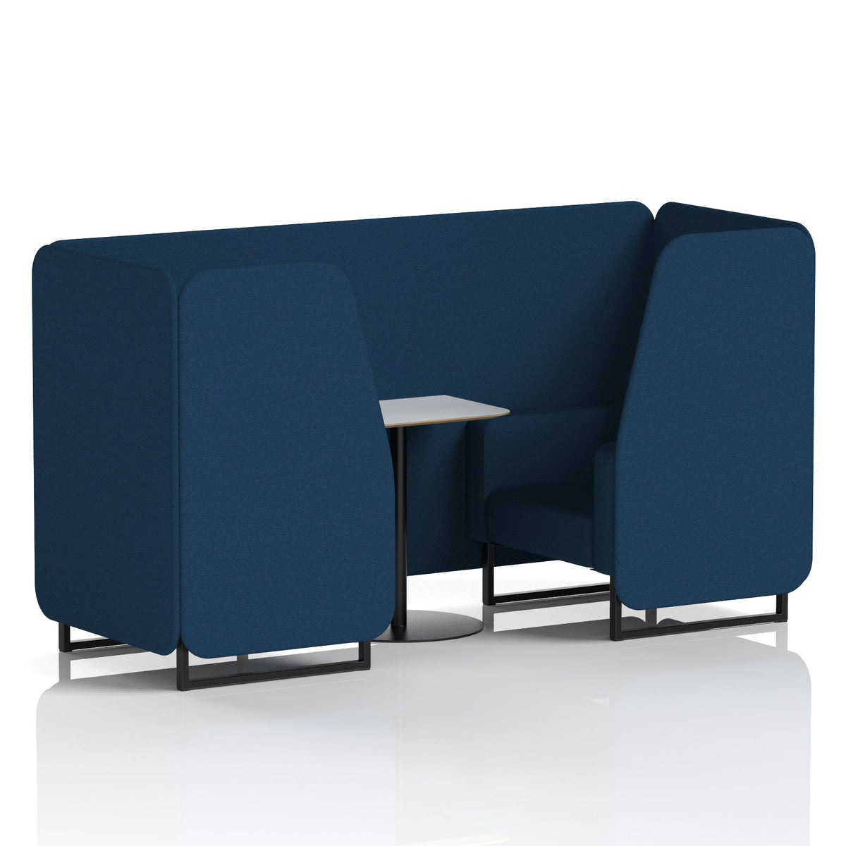 Commercial 2 Seater Privacy Booth with White Table – Single Tone – Crib 5 X2 - Calculus Panels And Sofa Black - Industrious Decor