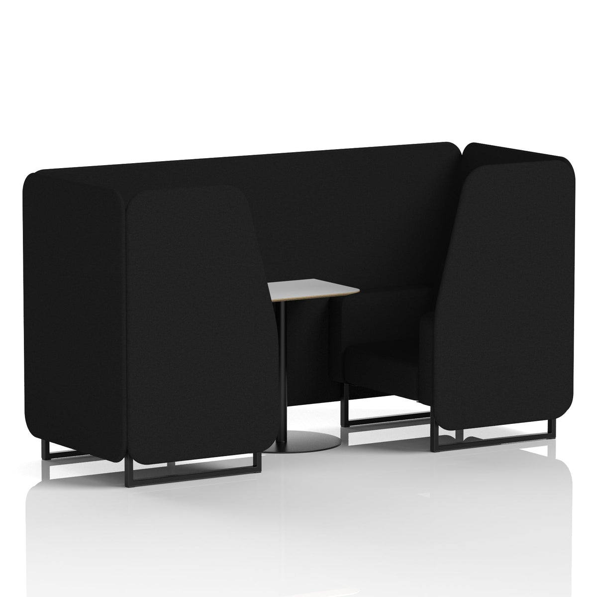 Commercial 2 Seater Privacy Booth with White Table – Single Tone – Crib 5 X2 - Diameter Panels And Sofa Black - Industrious Decor