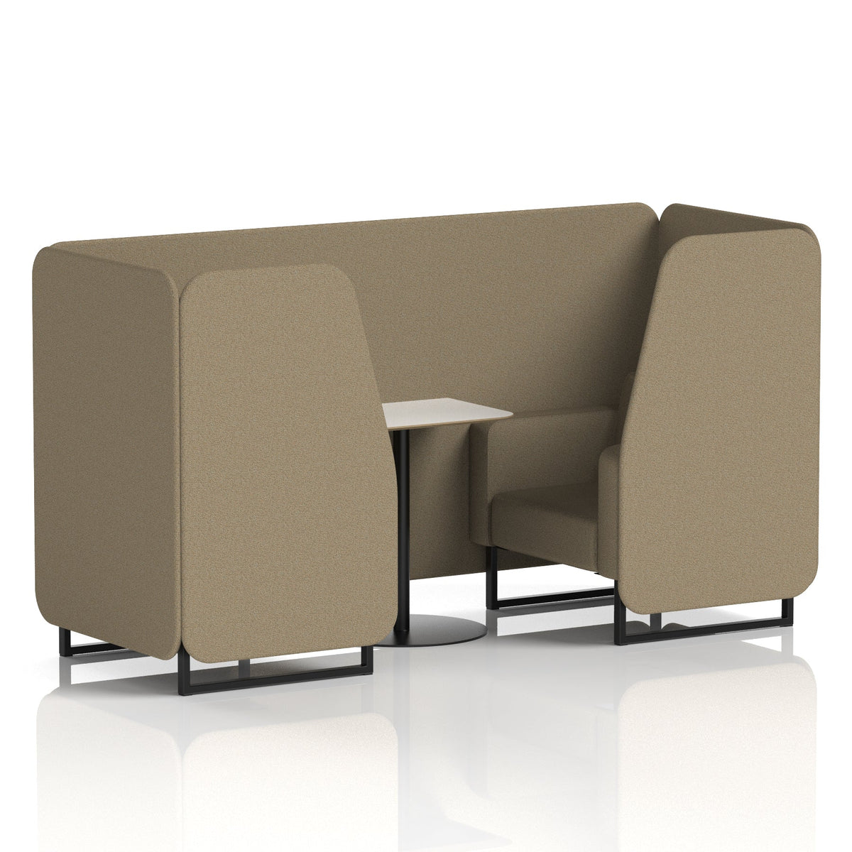 Commercial 2 Seater Privacy Booth with White Table – Single Tone – Crib 5 Main Line Flax - Bank Panels And Sofa Black - Industrious Decor