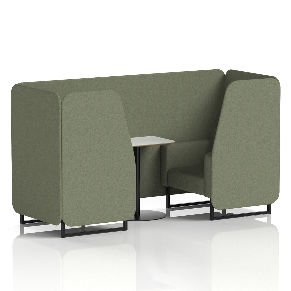 Commercial 2 Seater Privacy Booth with White Table – Single Tone – Crib 5 Main Line Flax - Monument Panels And Sofa Black - Industrious Decor
