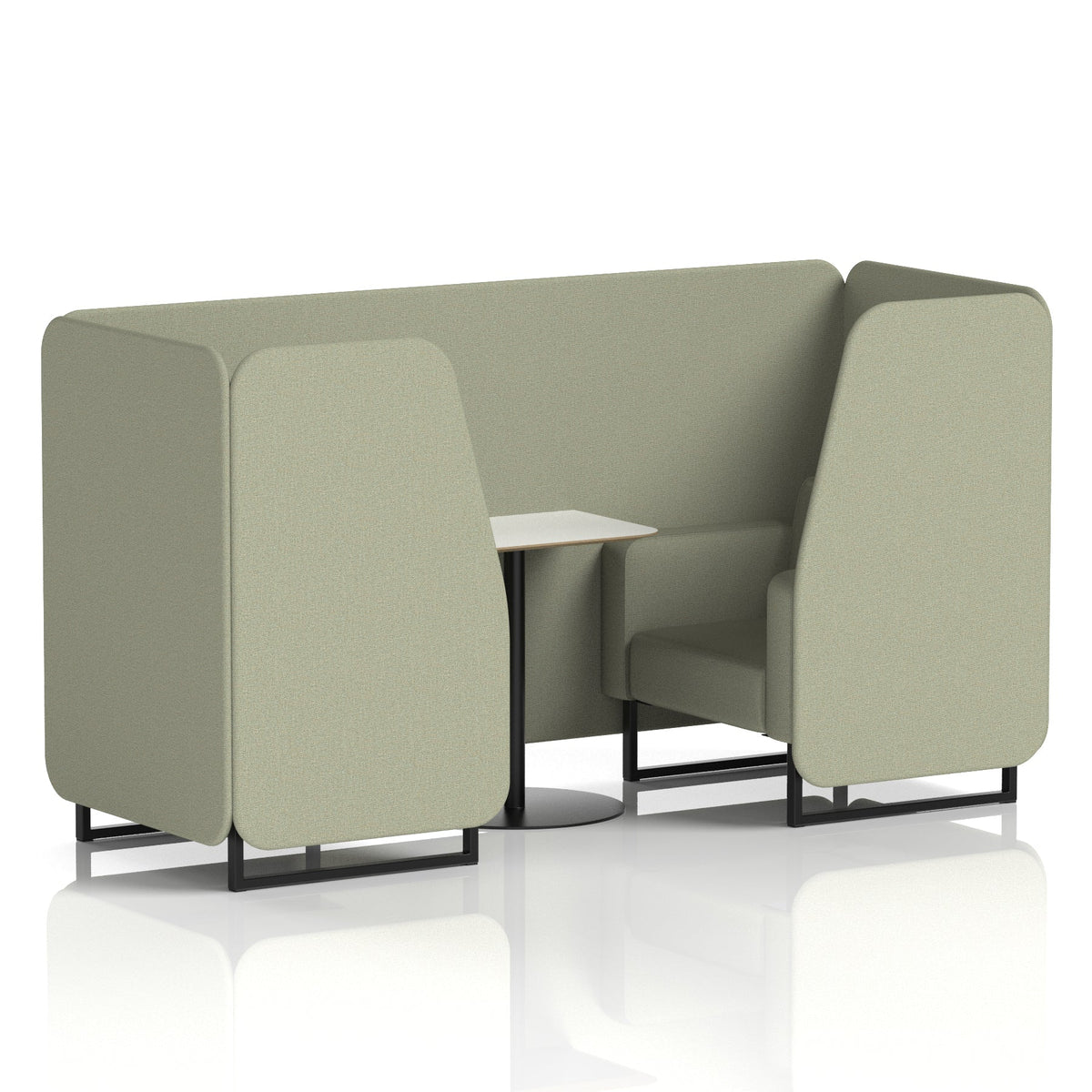 Commercial 2 Seater Privacy Booth with White Table – Single Tone – Crib 5 Main Line Flax - Newbury Panels And Sofa Black - Industrious Decor