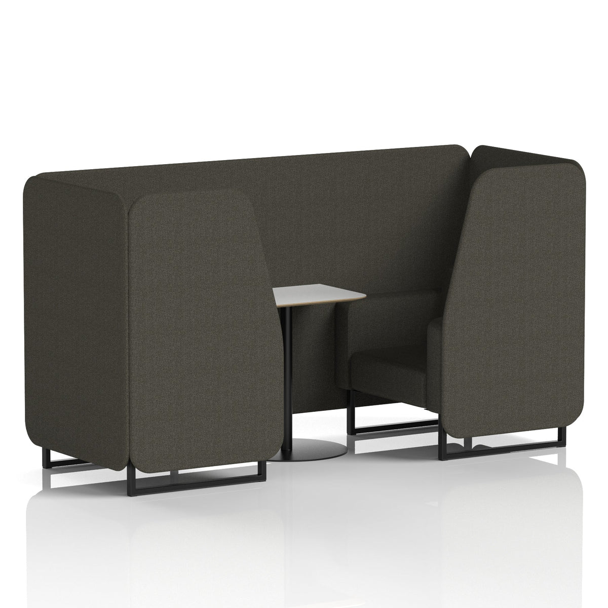 Commercial 2 Seater Privacy Booth with White Table – Single Tone – Crib 5 Main Line Flax - Temple Panels And Sofa Black - Industrious Decor