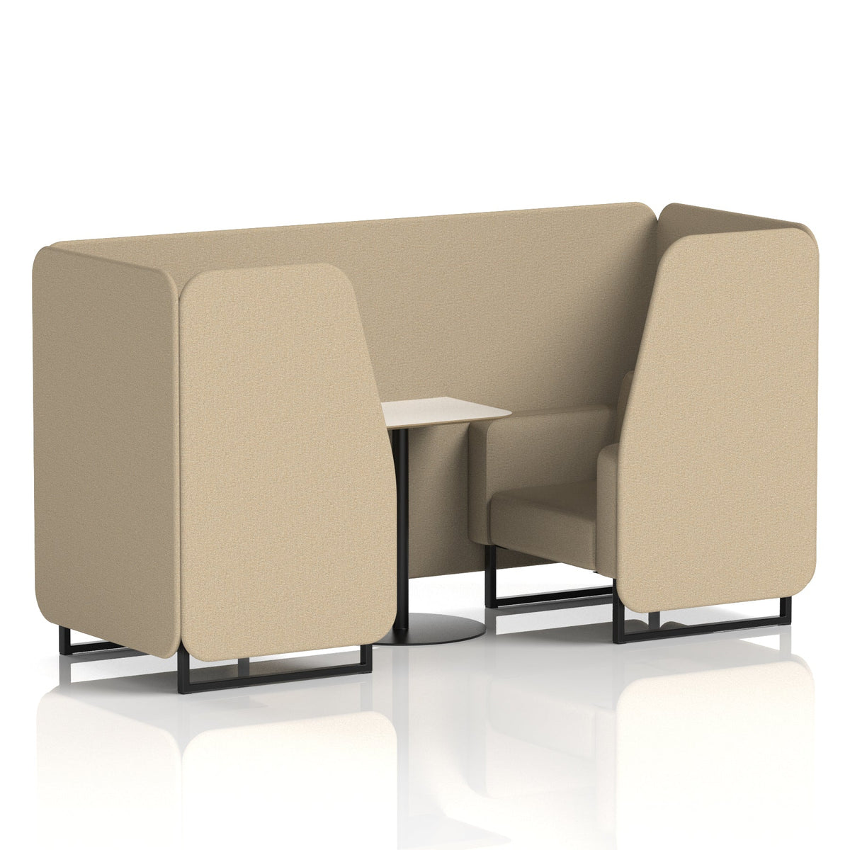 Commercial 2 Seater Privacy Booth with White Table – Single Tone – Crib 5 Main Line Flax - Upminster Panels And Sofa Black - Industrious Decor