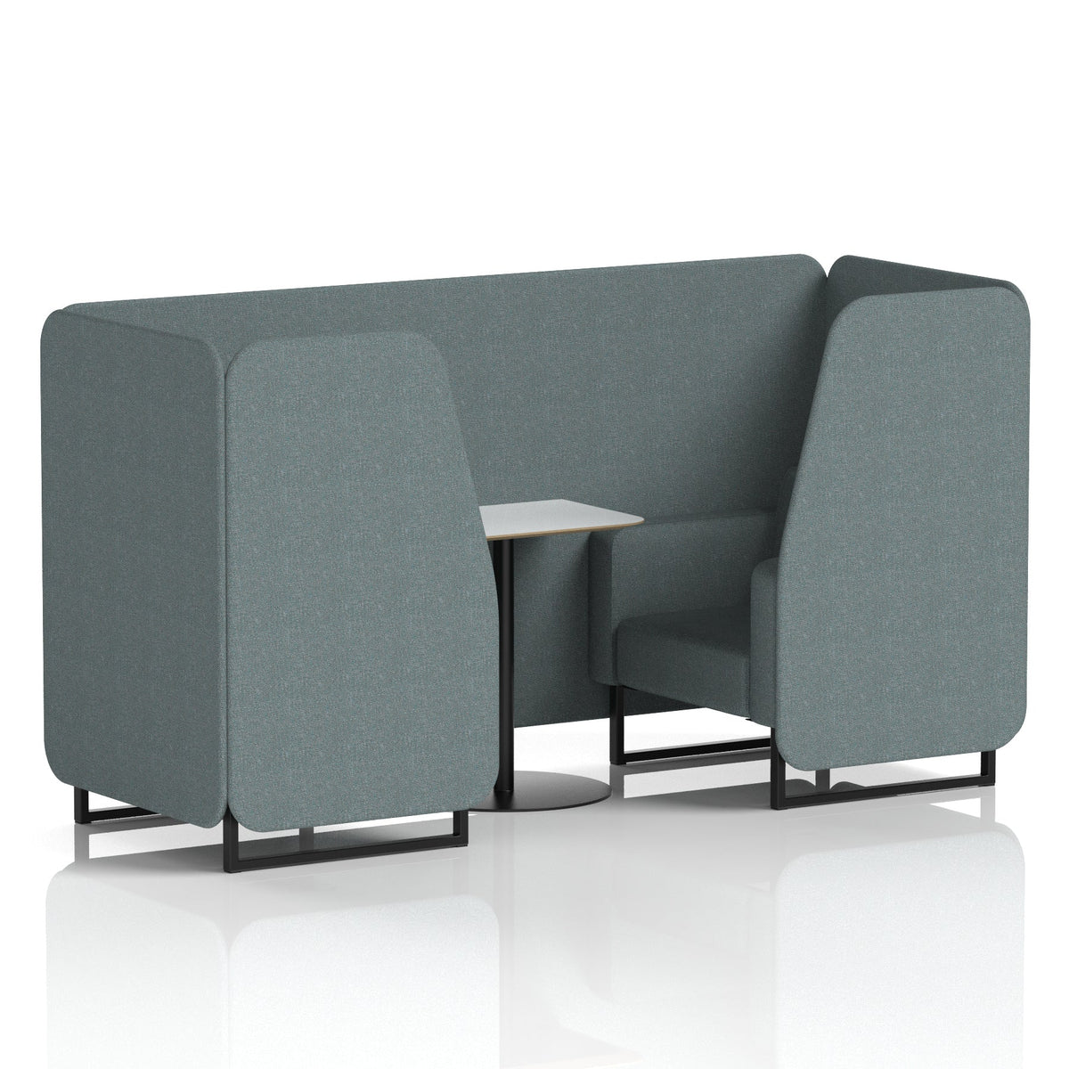 Commercial 2 Seater Privacy Booth with White Table – Single Tone – Crib 5 Main Line Flax - Westminster Panels And Sofa Black - Industrious Decor